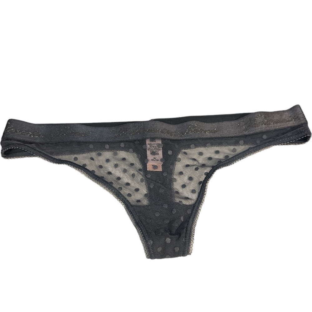 Victoria's Secret Sheer Gray Polka Dots Lace Mesh Thong Panty Medium NWT 2019